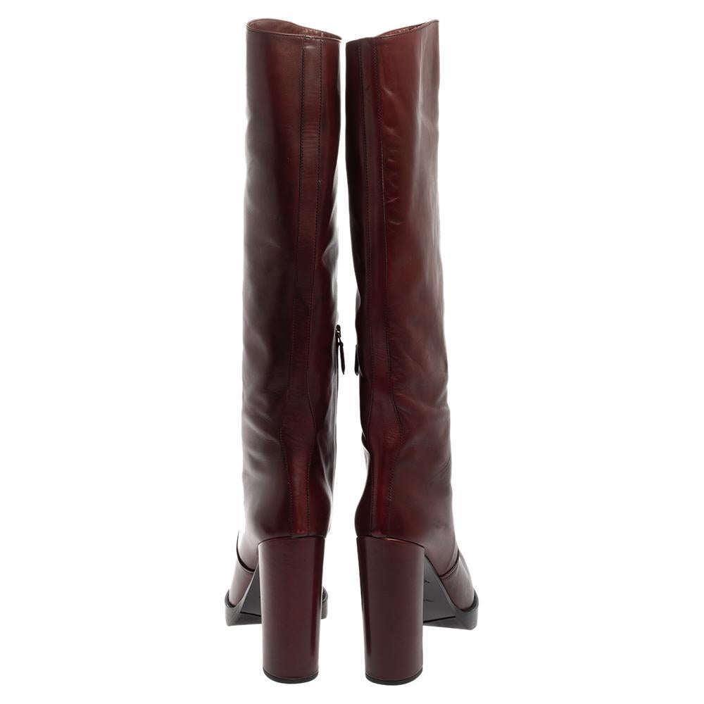 Women's Prada Burgundy Leather Knee Length Boots Size 40
