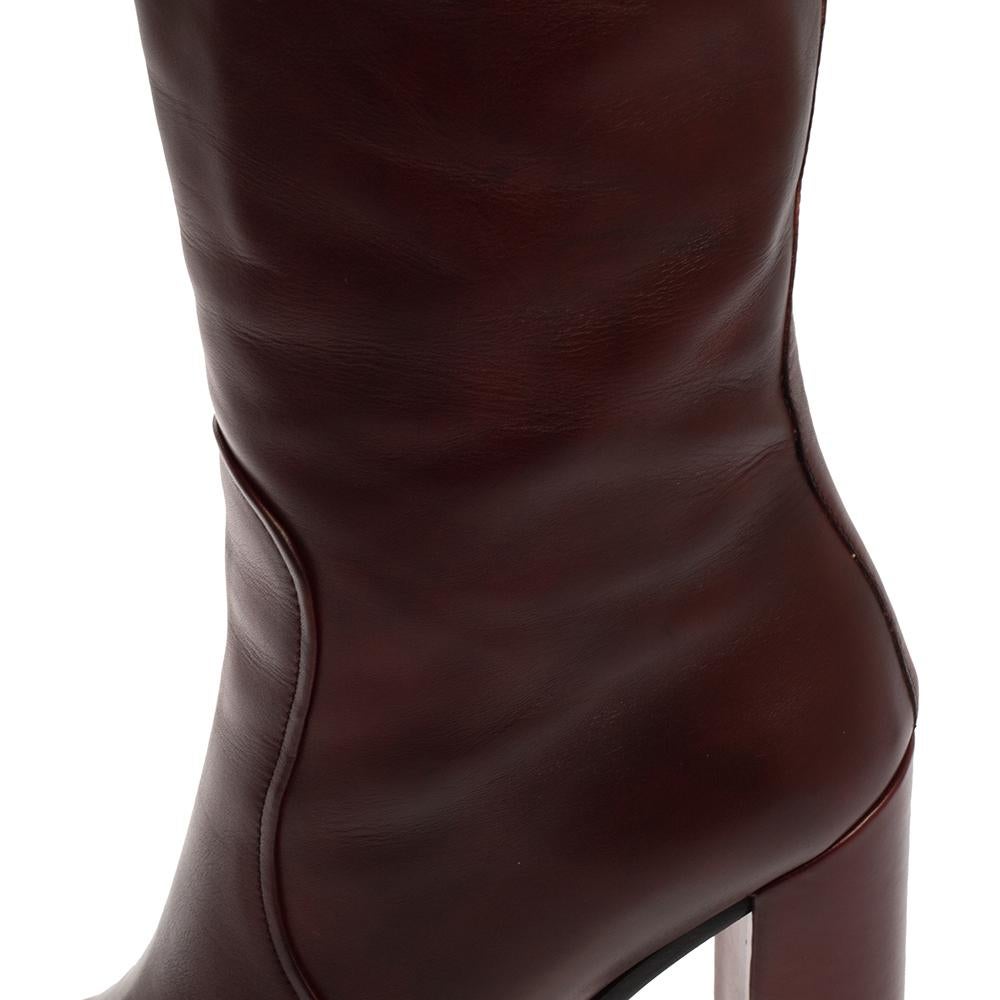 Prada Burgundy Leather Knee Length Boots Size 40 1