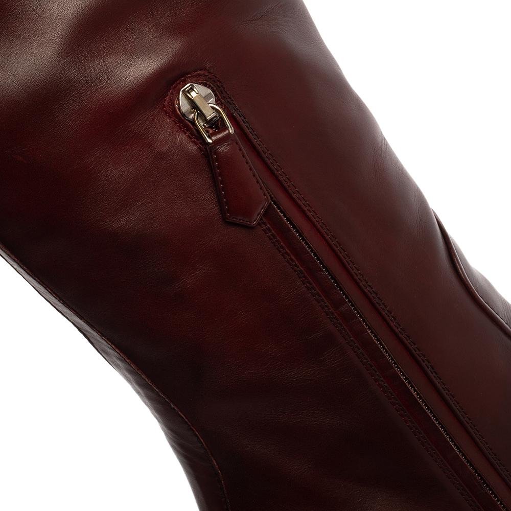 Prada Burgundy Leather Knee Length Boots Size 40 2