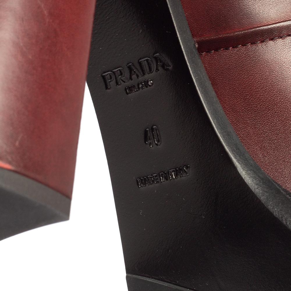 Prada Burgundy Leather Knee Length Boots Size 40 3