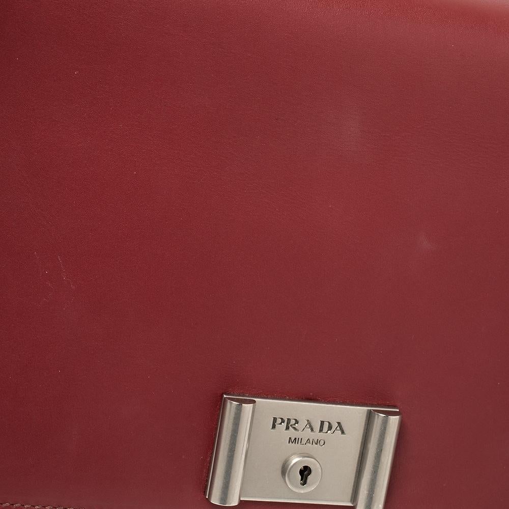 Prada Burgundy Leather Lock Flap Shoulder Bag 5