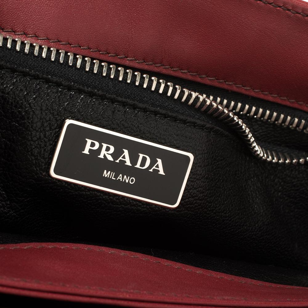 Prada Burgundy Leather Lock Flap Shoulder Bag 3