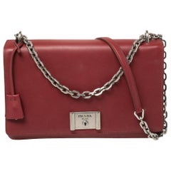 Prada Burgundy Leather Lock Flap Shoulder Bag