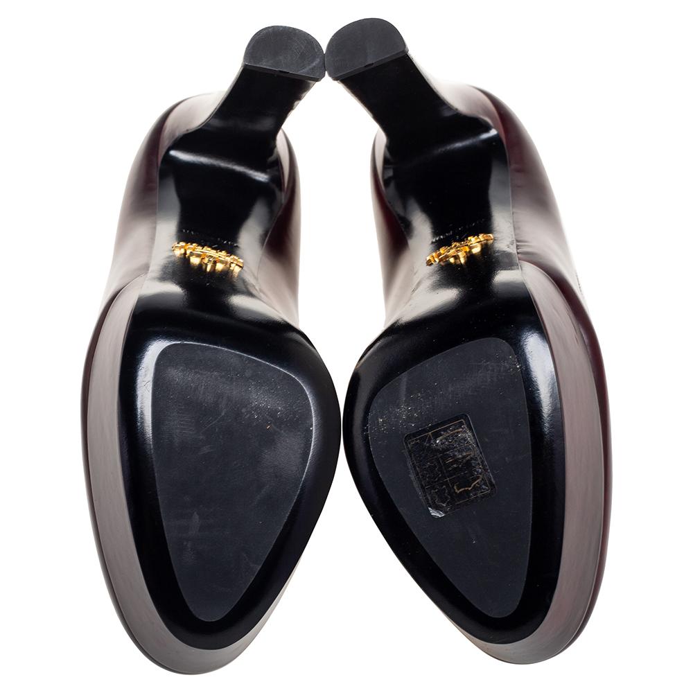 Black Prada Burgundy Leather Platform Block Heel Pumps Size 37