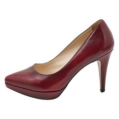 Prada Burgundy Leather Platform Pointed Toe Pumps Size 37