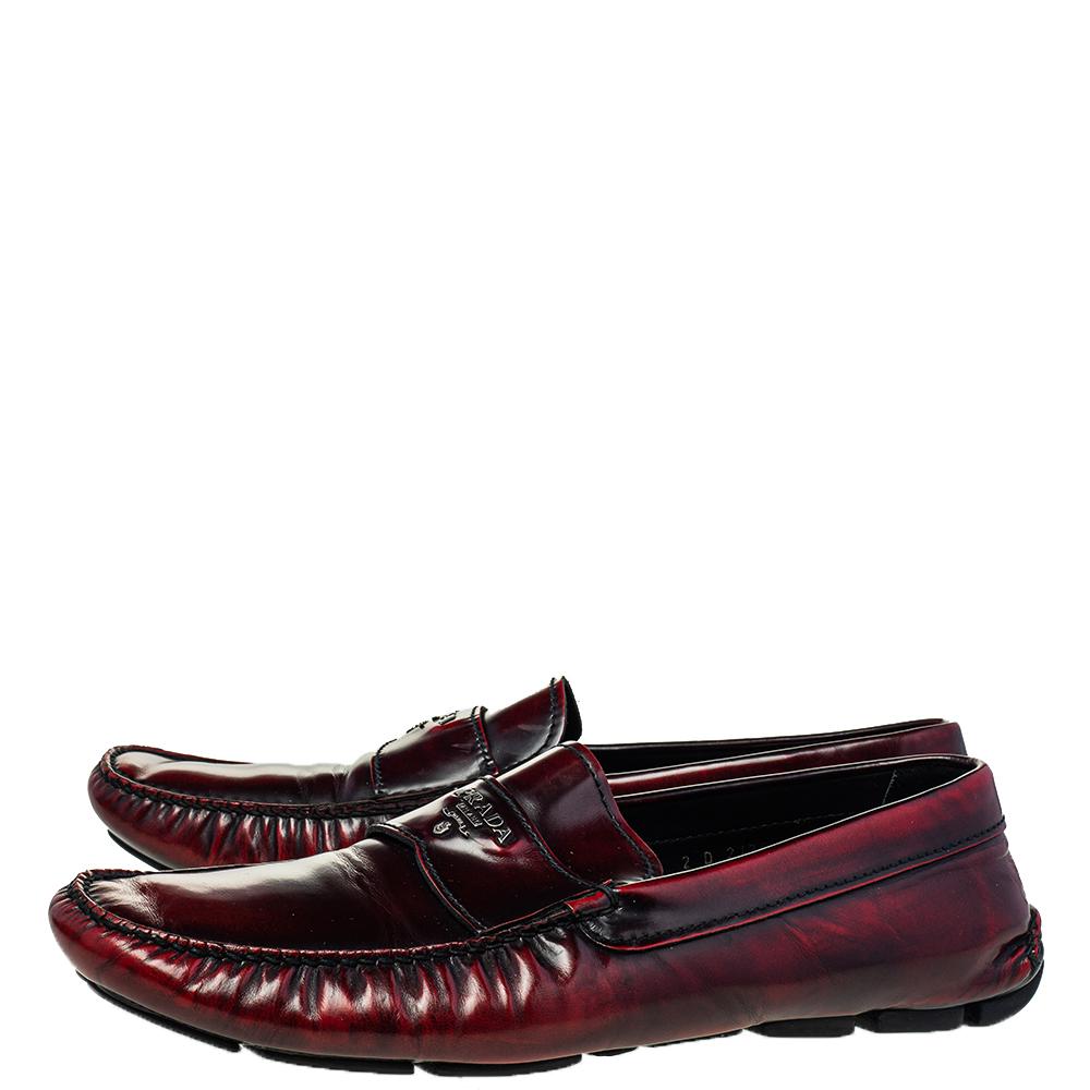 Men's Prada Burgundy Leather Slip on Loafers Size 44.5