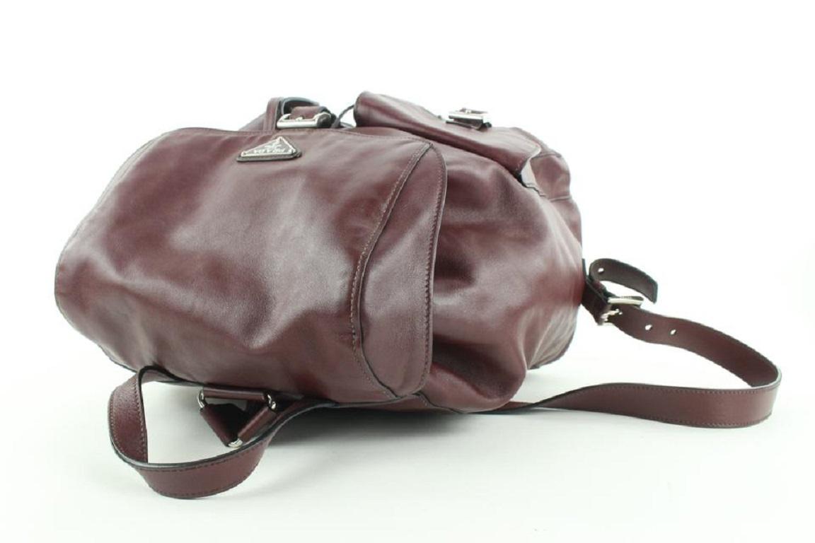 Women's Prada Burgundy Leather Twin Pocket Backpack 862816