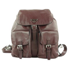 Prada Burgunderroter Leder-Rucksack mit zwei Taschen 862816