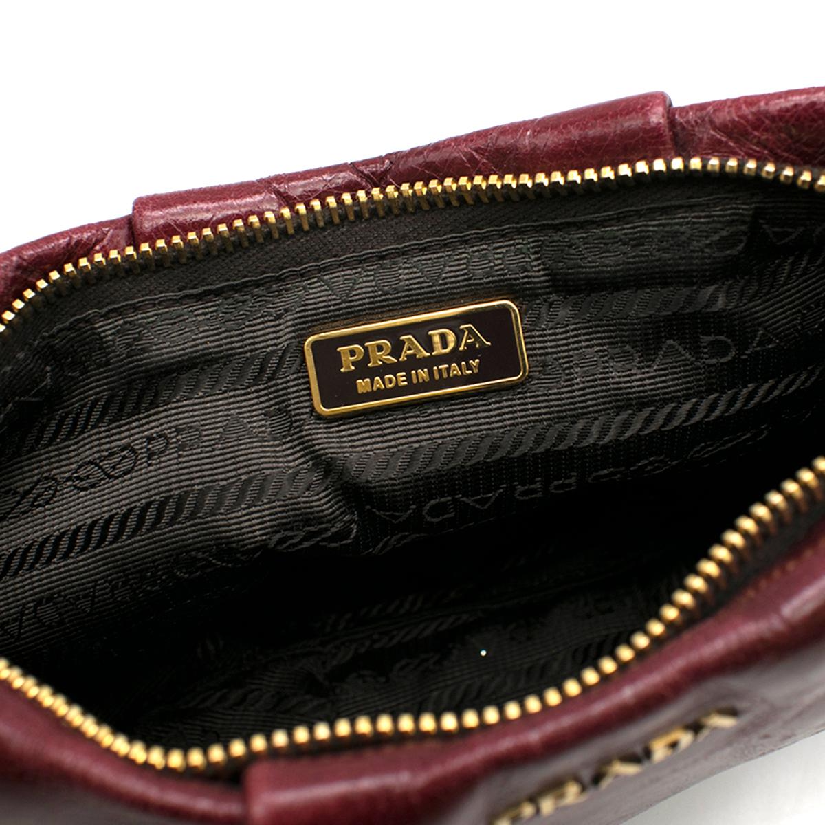 Prada burgundy leather wristlet clutch 2