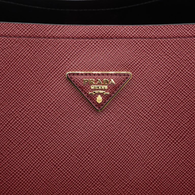 Prada Burgundy Matinée Large Saffiano Leather Crossbody Top Handle Bag,  2020. For Sale at 1stDibs