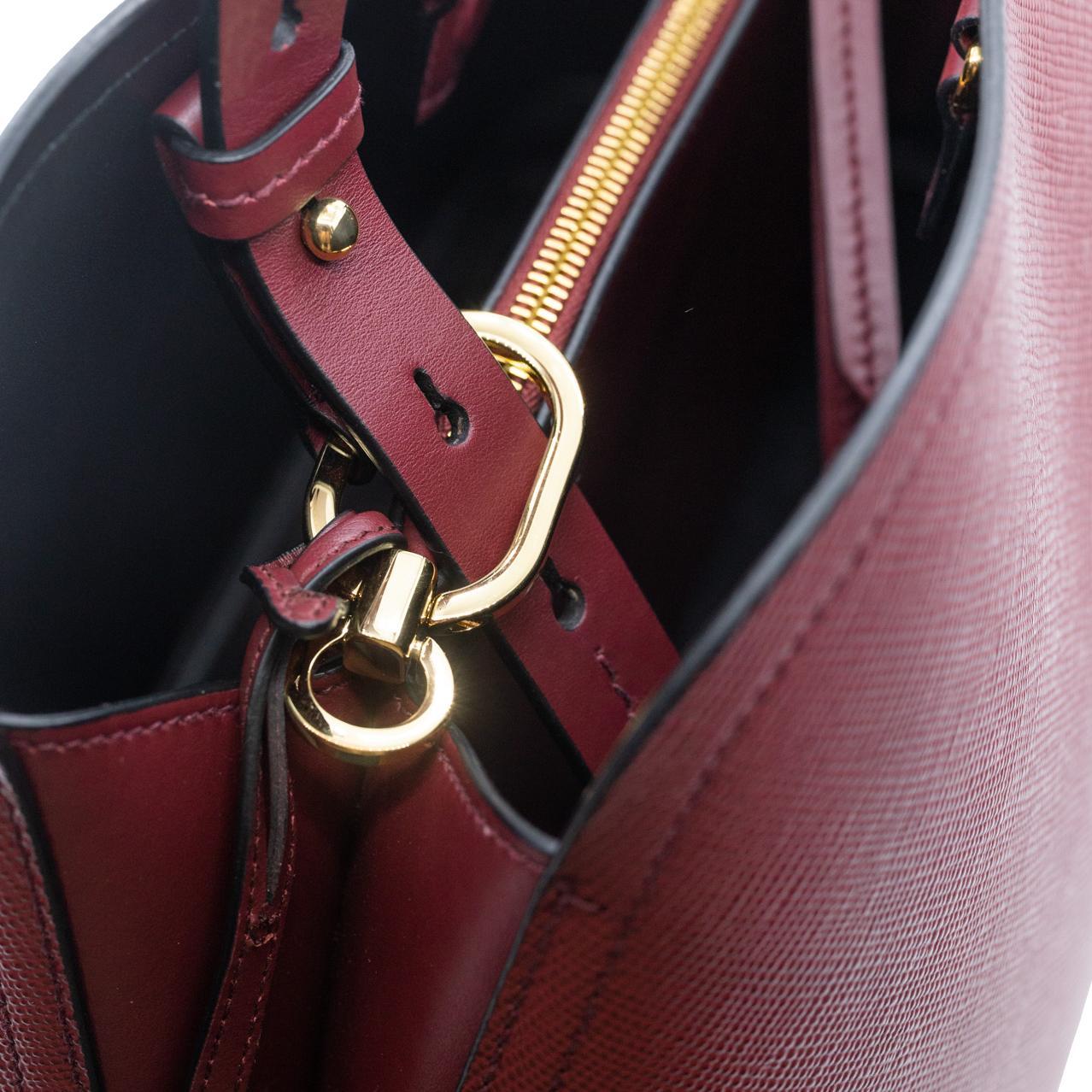 Prada Burgundy Matinée Large Saffiano Leather Crossbody Top Handle Bag, 2020. 2