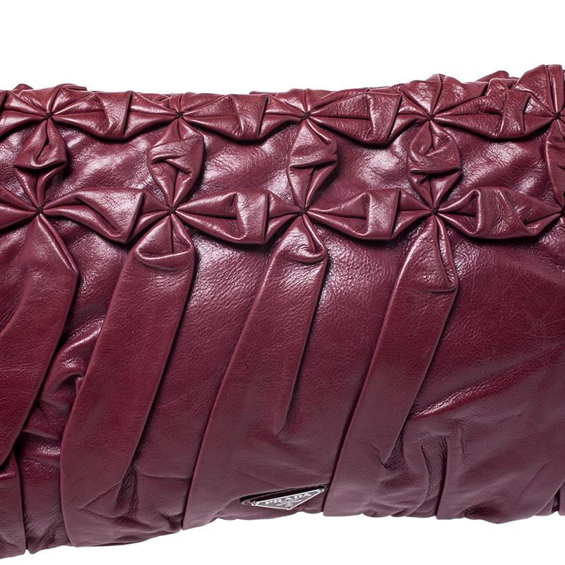 Prada Burgundy Nappa Gaufre Leather Clutch 1