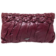 Prada Burgundy Nappa Gaufre Leather Clutch