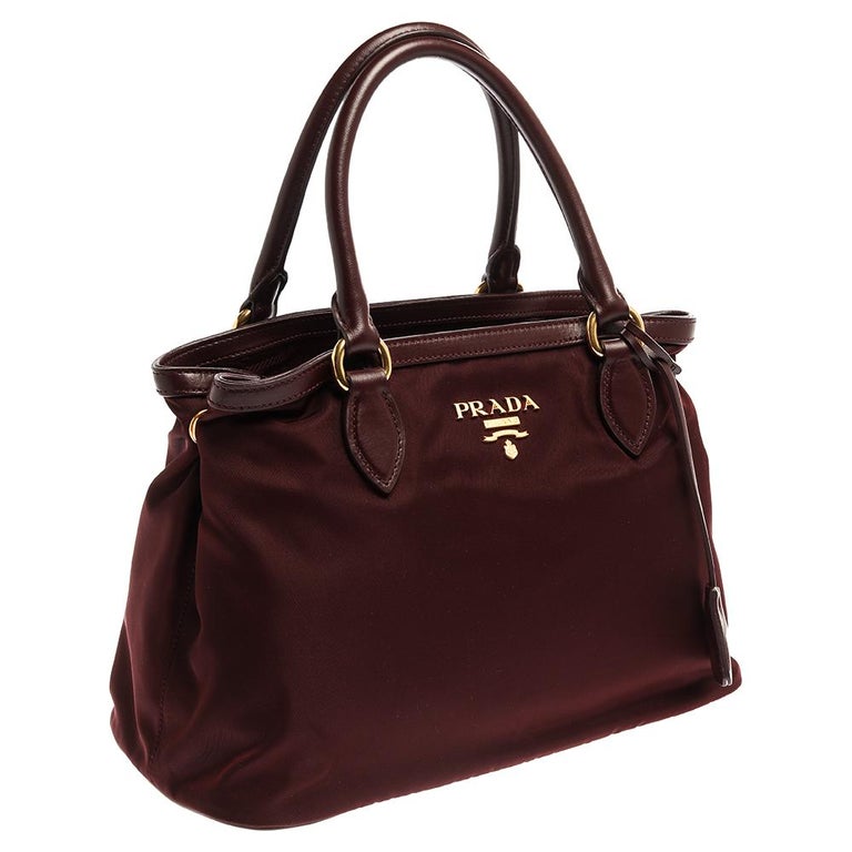 Prada Burgundy Nylon and Leather Borsa A Mano Tote at 1stDibs