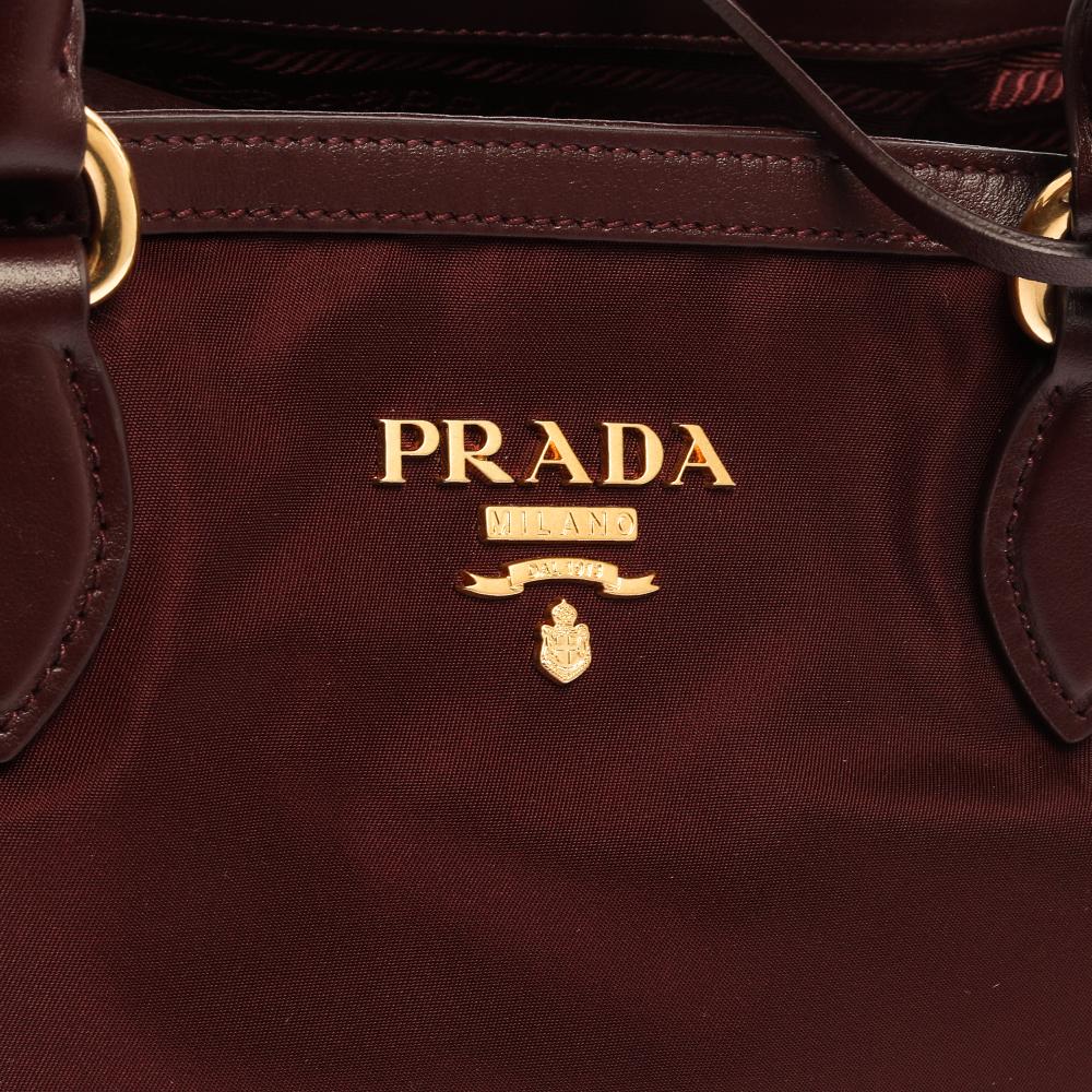 Women's Prada Burgundy Nylon and Leather Borsa A Mano Tote