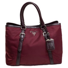 Prada Burgundy Nylon And Leather Tessuto Tote