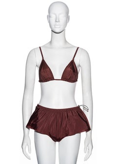 Prada burgundy nylon bra and shorts two-piece bikini set, ss 2001