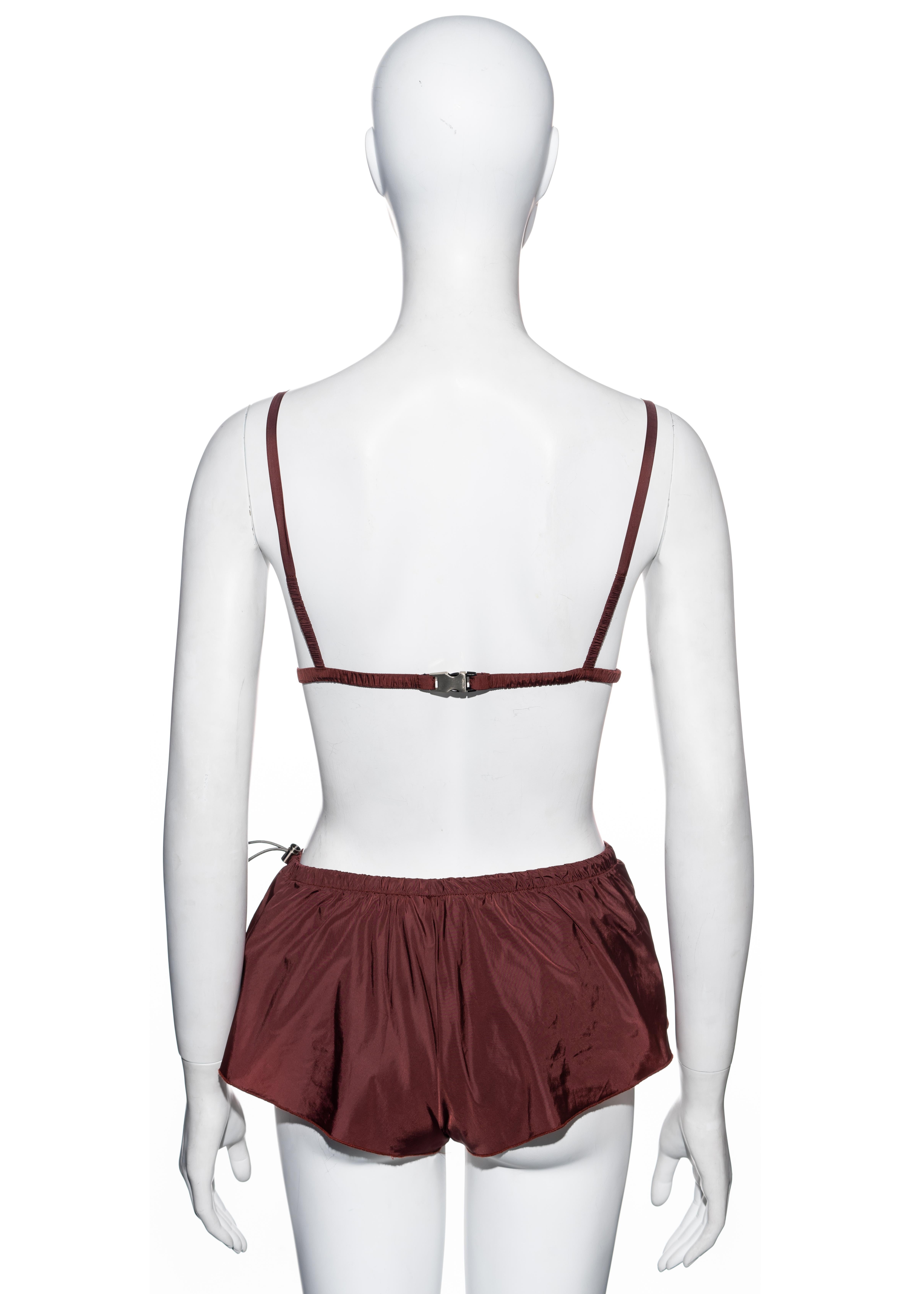 Black Prada burgundy nylon bra and shorts two-piece bikini set, ss 2001