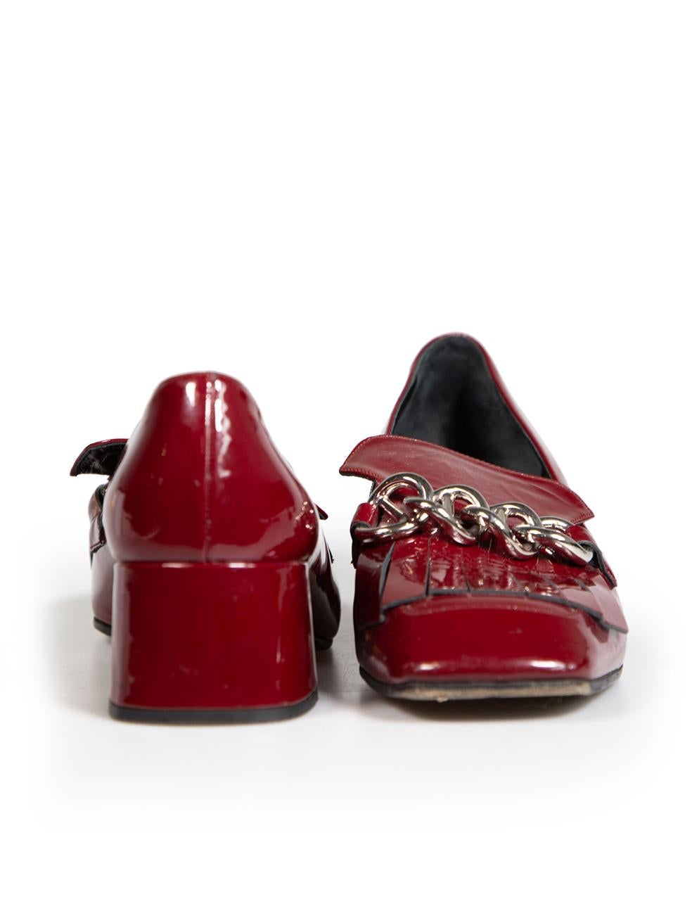 Prada Burgundy Patent Chain-Link Accents Loafers Size IT 40 In Excellent Condition In London, GB