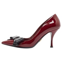 Prada Burgundy Patent Leather Bow Pointed Toe Pumps Size 38.5 Prada Burgundy Patent Leather Bow Pointed Toe Pumps Size 38.5