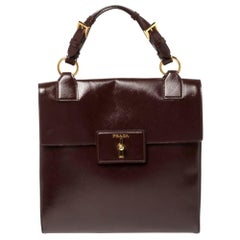 Prada Burgundy Patent Leather Flap Top Handle Bag