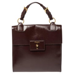Prada Burgundy Patent Leather Flap Top Handle Bag