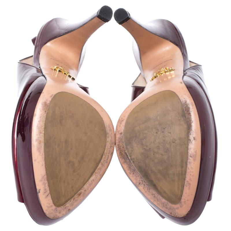 Prada Burgundy Patent Leather Platform Slingback Sandals Size 37.5 1