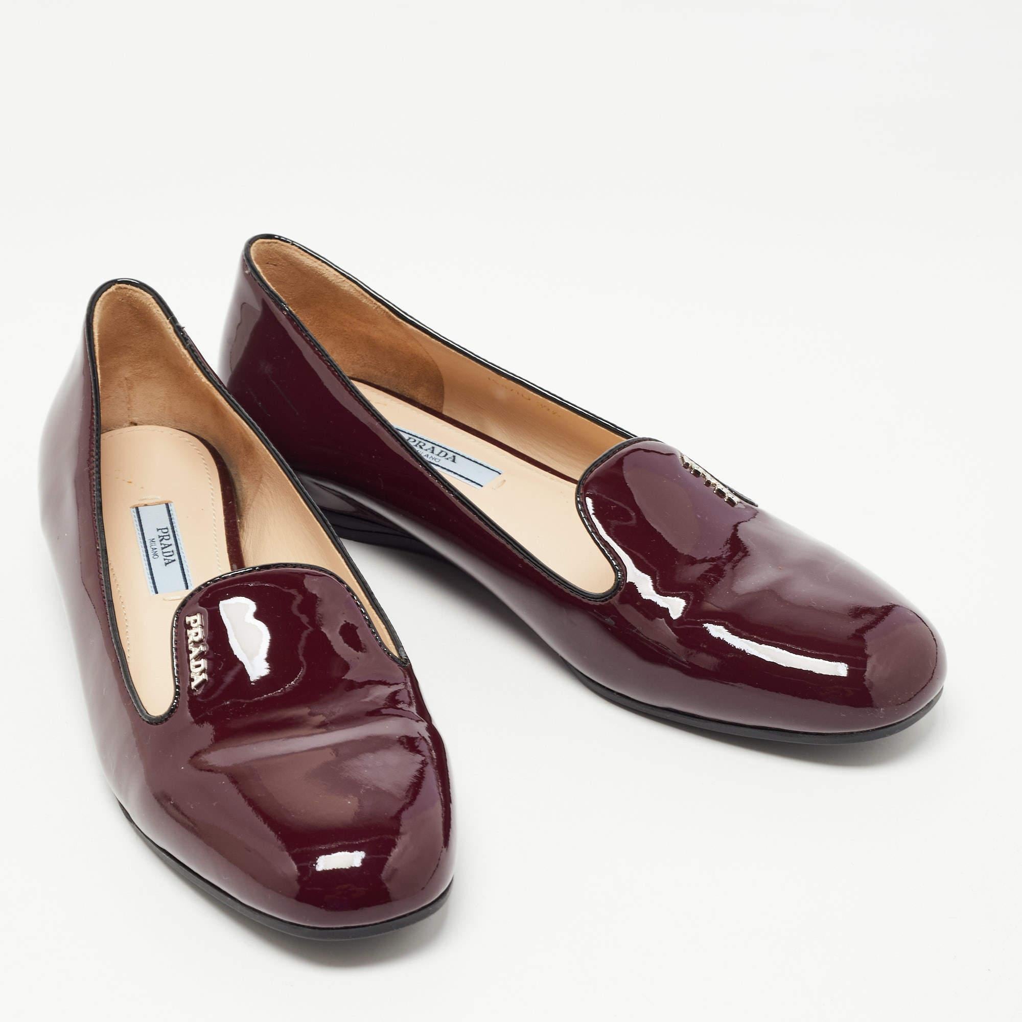 Women's Prada Burgundy Patent Leather Smoking Slippers Size 39.5