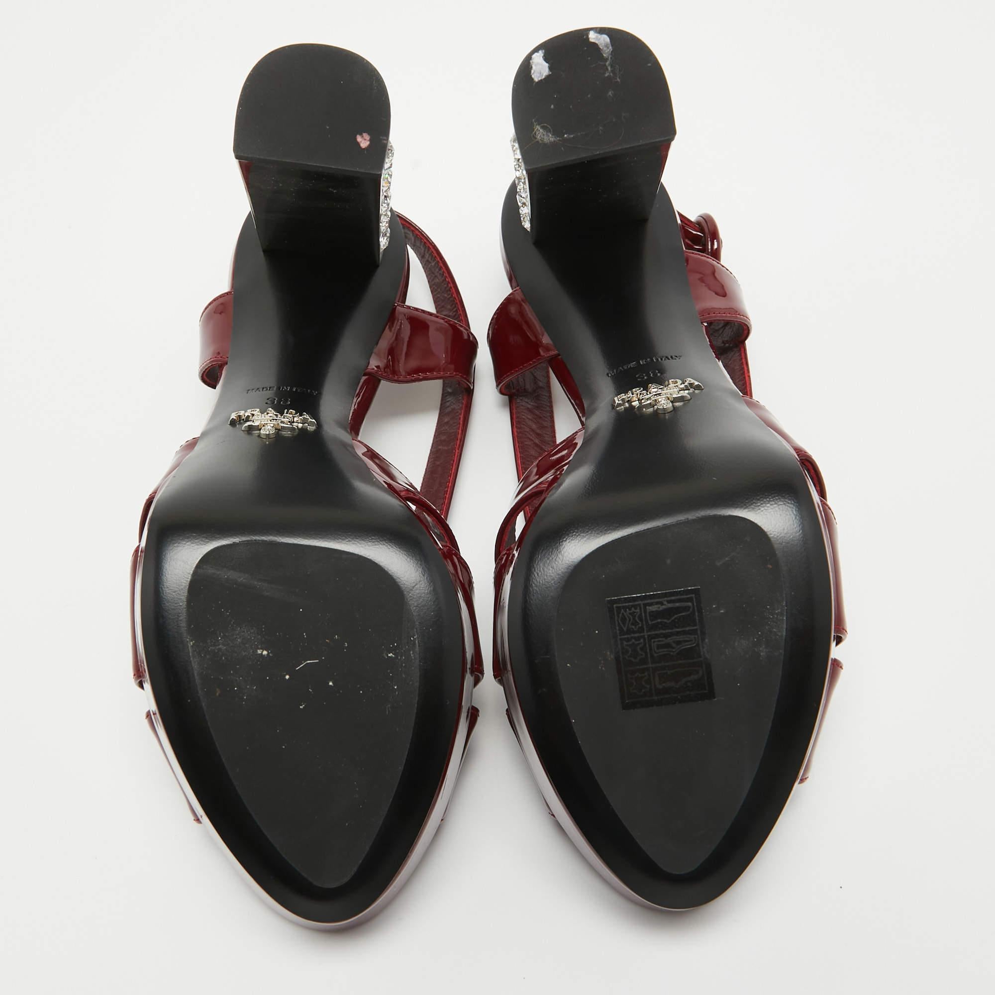 Prada Burgundy Patent Leather Strappy Platform Sandals Size 38 2