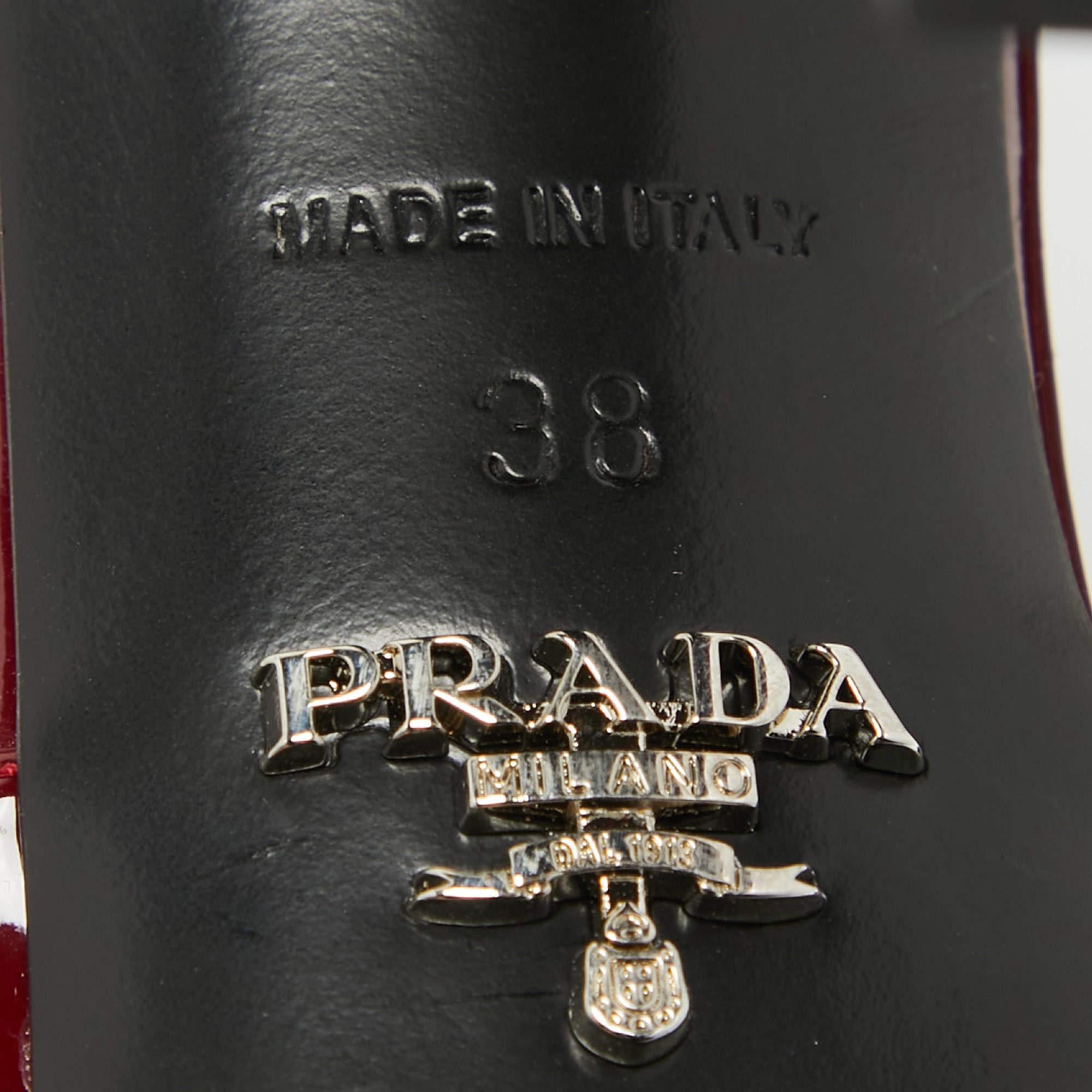 Prada Burgundy Patent Leather Strappy Platform Sandals Size 38 3