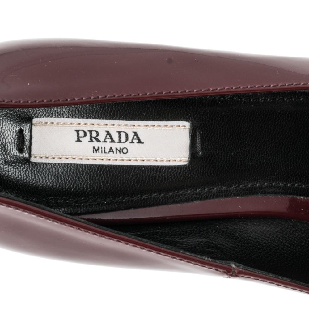 Women's Prada Burgundy Patent Pointed Toe Bow Pumps Size 36