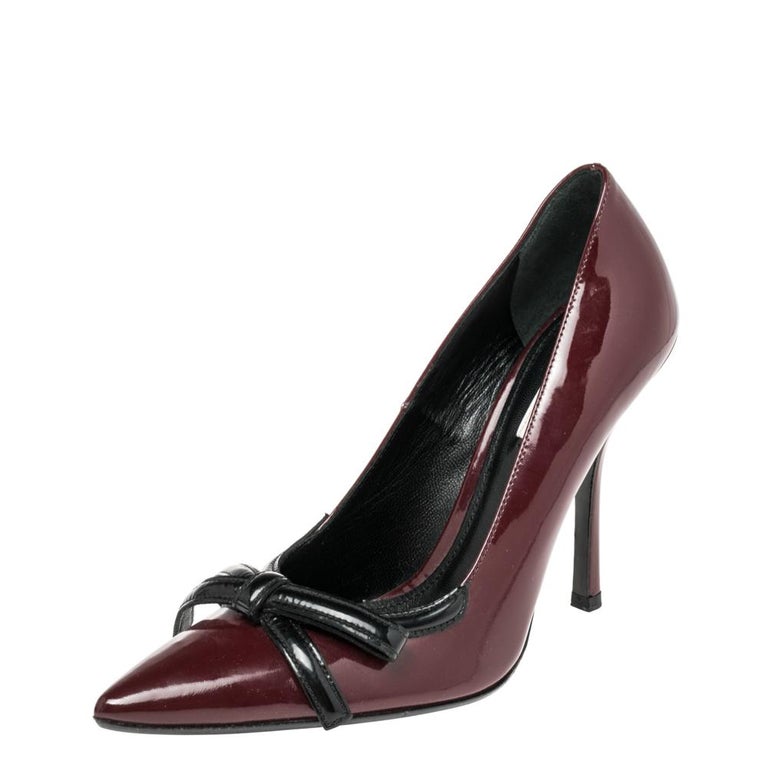 Prada Burgundy Patent Pointed Toe Bow Pumps Size 36 at 1stDibs
