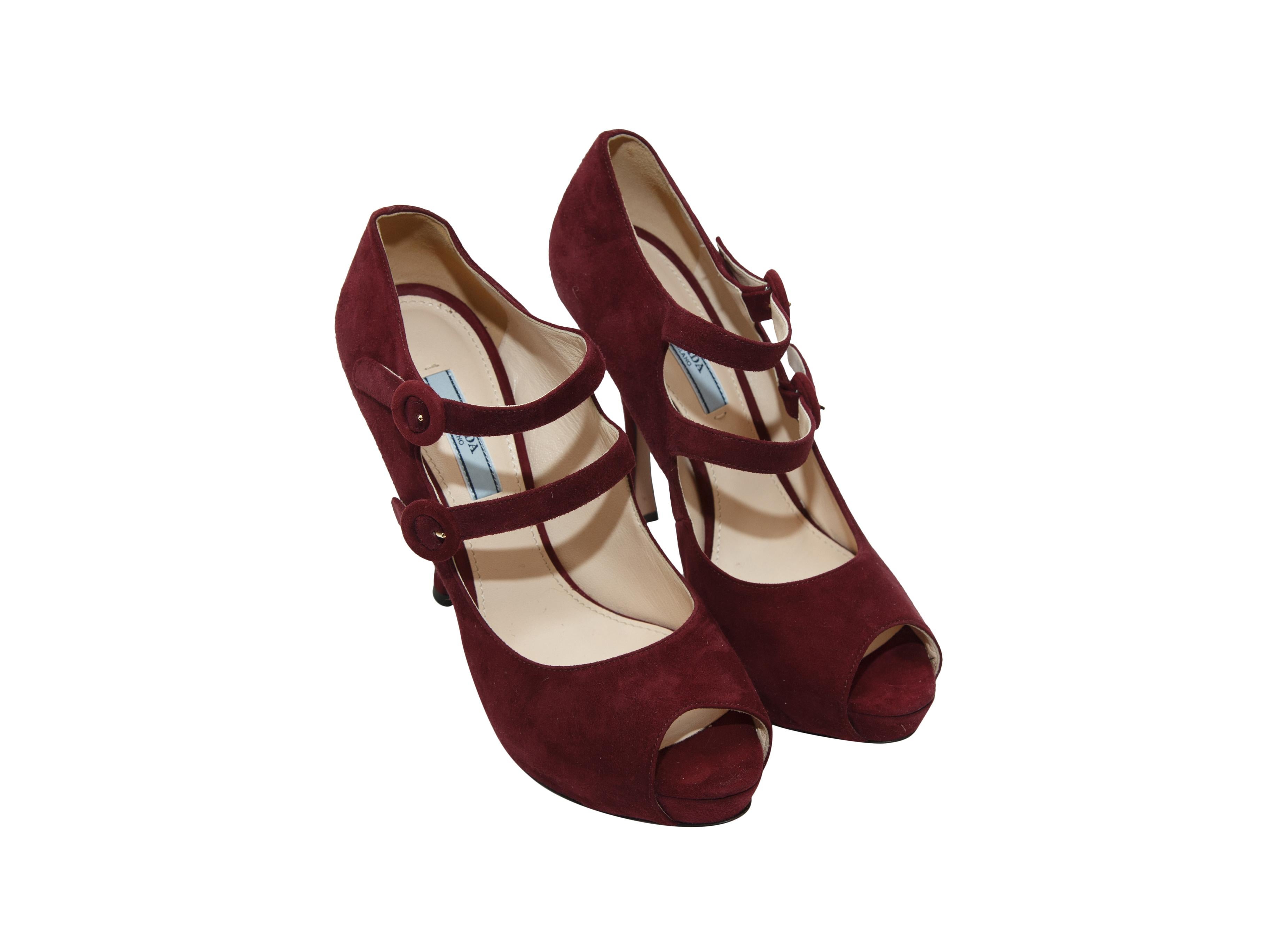 Black Prada Burgundy Peep-Toe Mary Jane Heels