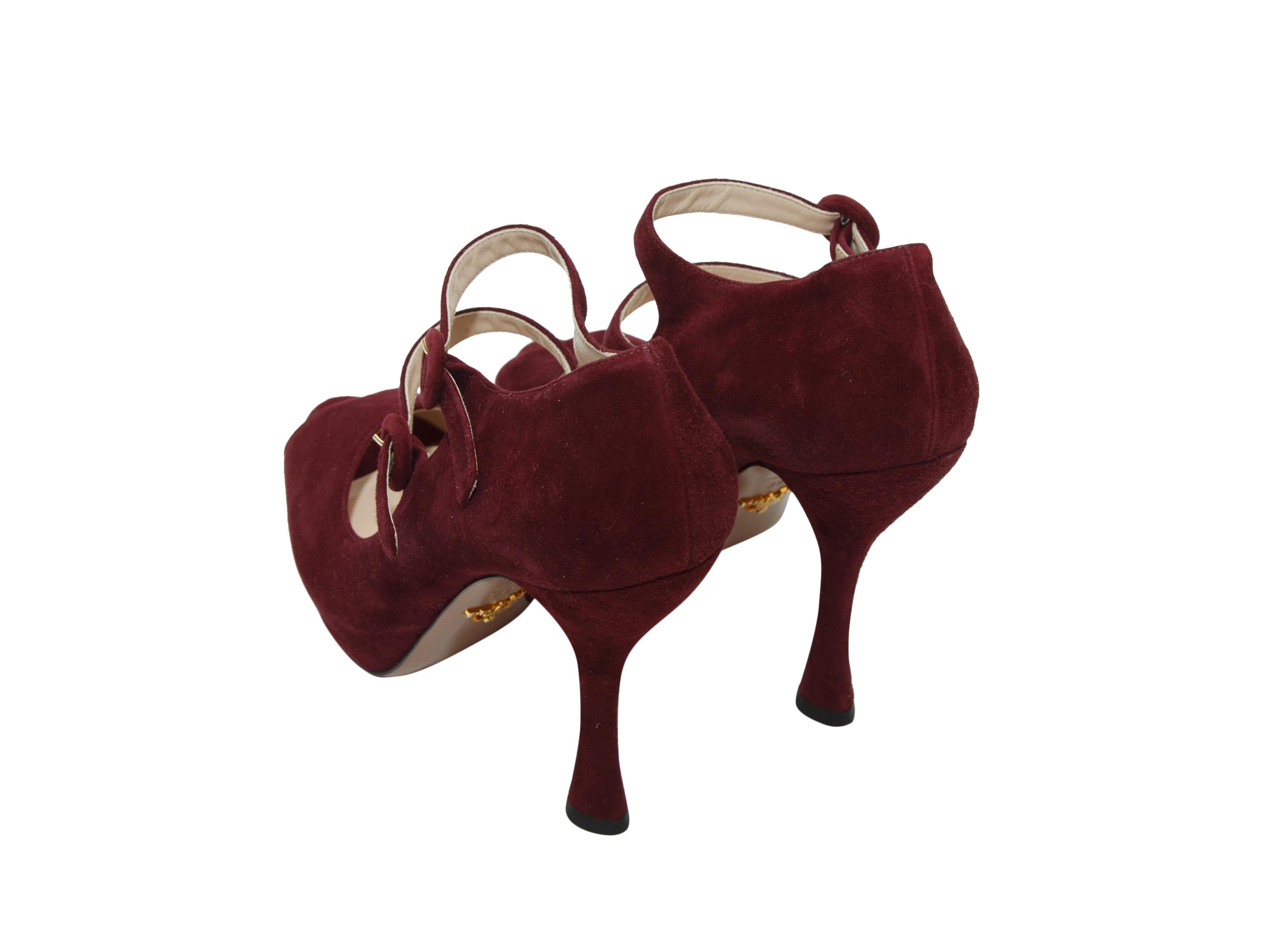 Prada Burgundy Peep-Toe Mary Jane Heels In Good Condition In New York, NY