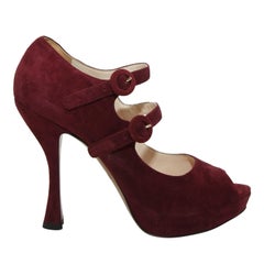 Prada Burgundy Peep-Toe Mary Jane Heels