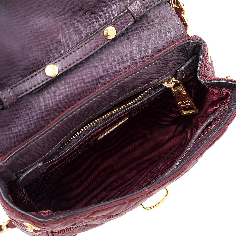 Brown Prada Burgundy Quilted Nylon Pushlock Crossbody Bag