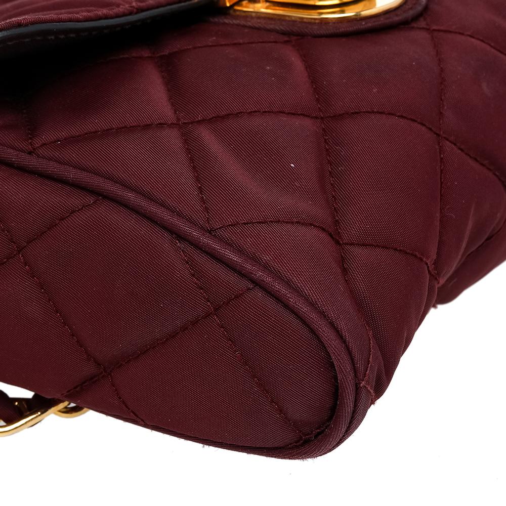 Women's Prada Burgundy Quilted Nylon Pushlock Crossbody Bag
