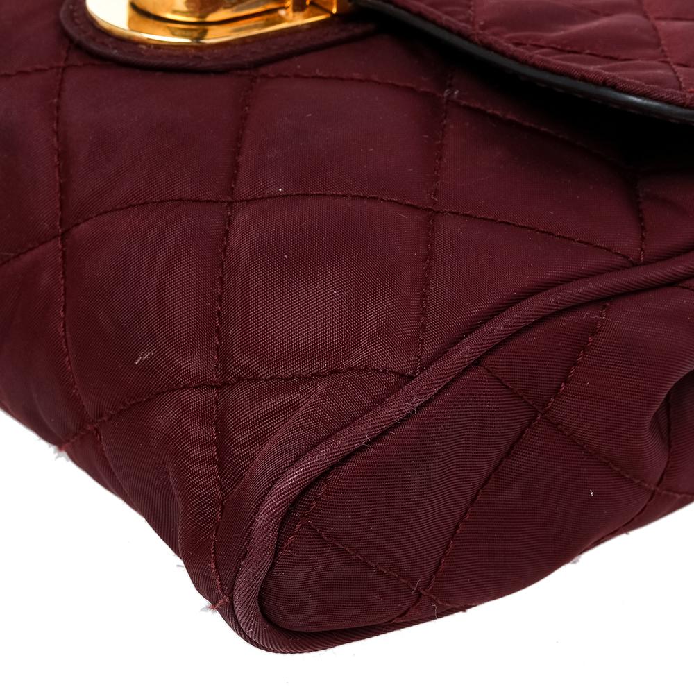 Prada Burgundy Quilted Nylon Pushlock Crossbody Bag 1