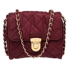 Prada Burgundy Quilted Nylon Pushlock Crossbody Bag