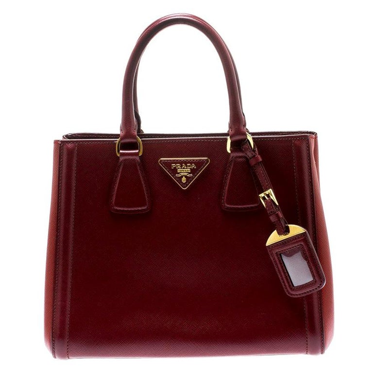 Prada Burgundy Red Saffiano Lux Leather Tote
