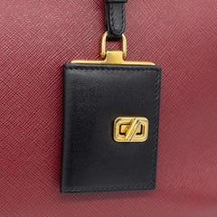 Prada Burgundy Saffiano and Black City Calf Leather Large Esplanade Tote Bag