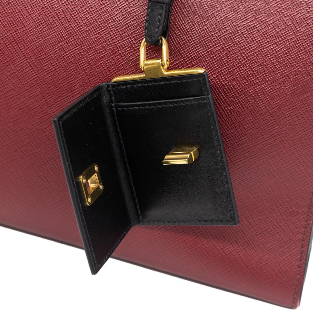 Prada Burgundy Saffiano and Black City Calf Leather Large Esplanade Tote Bag 1