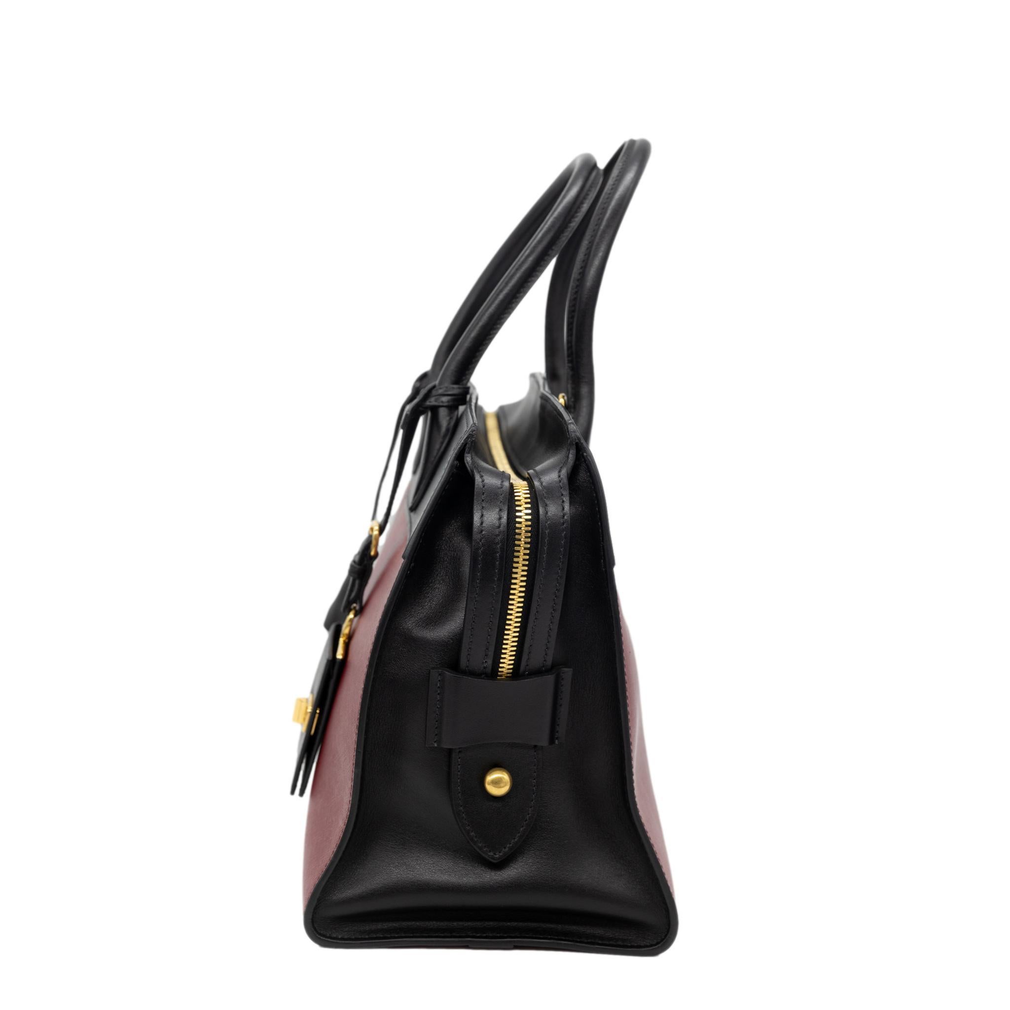 Prada Burgundy Saffiano and Black City Calf Leather Large Esplanade Tote Bag 2