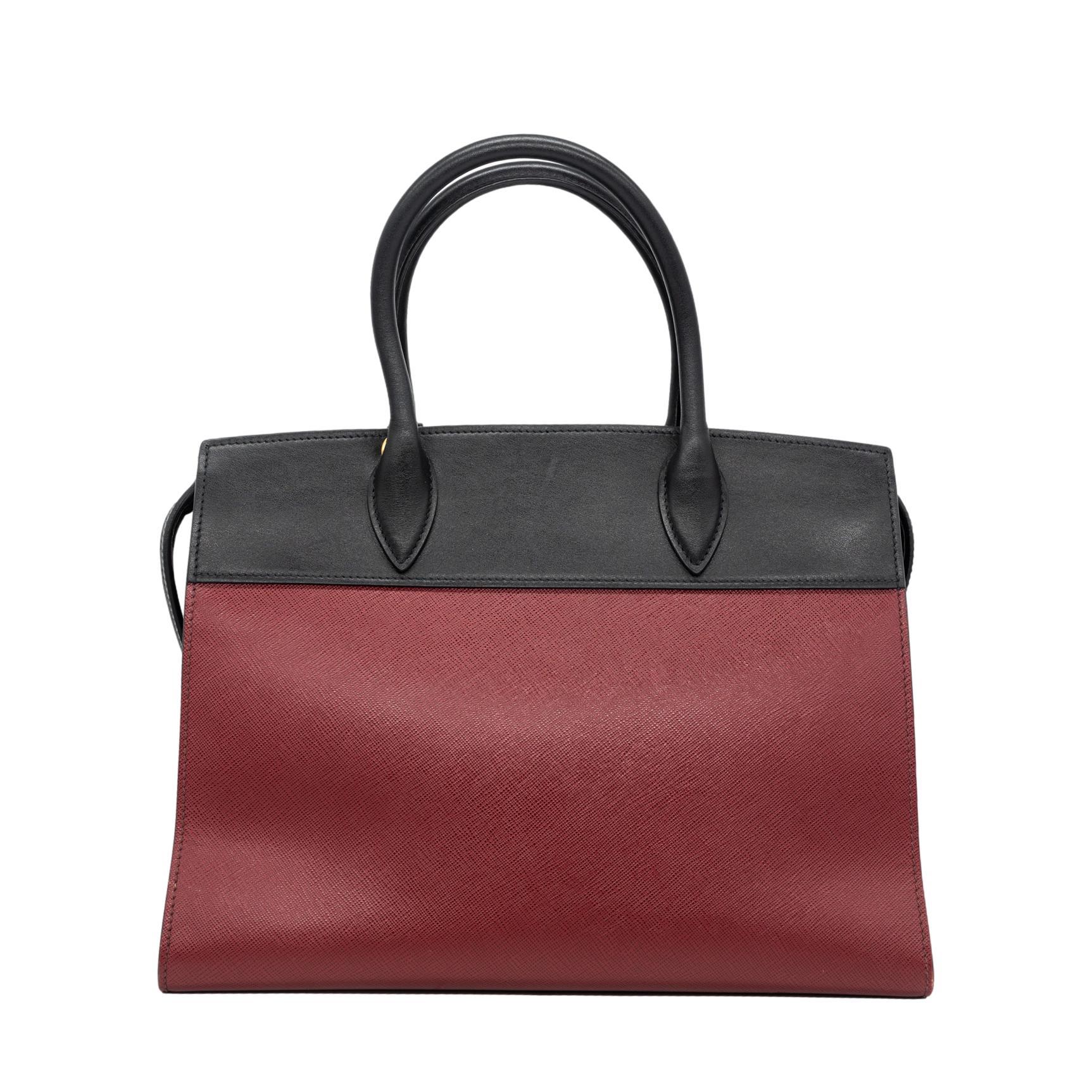 Prada Burgundy Saffiano and Black City Calf Leather Large Esplanade Tote Bag 3