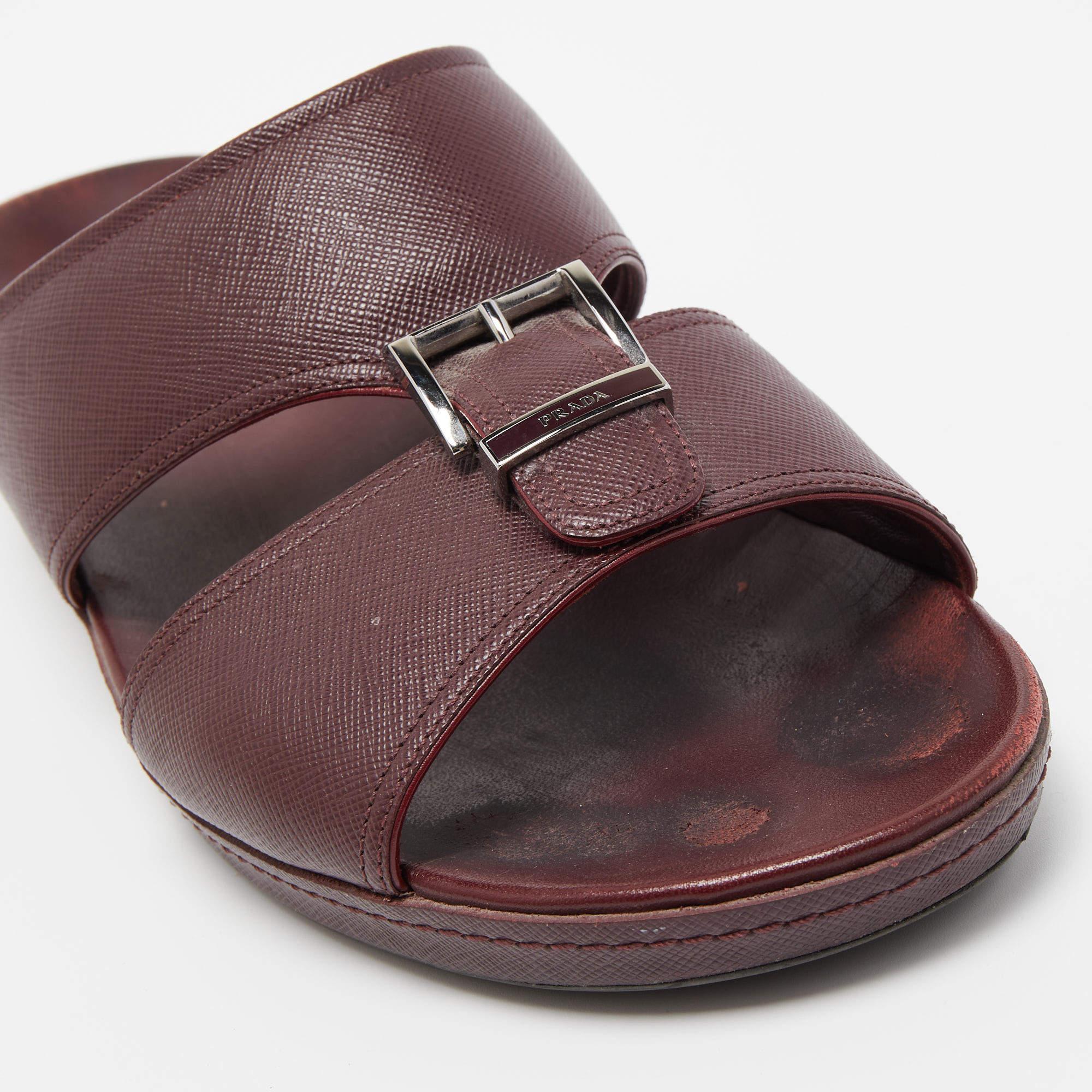 Prada Burgundy Saffiano Leather Buckle Slide Sandals Size 43.5 3