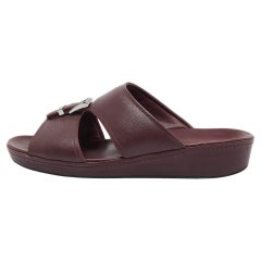 Prada Burgundy Saffiano Leather Buckle Slide Sandals Size 43.5