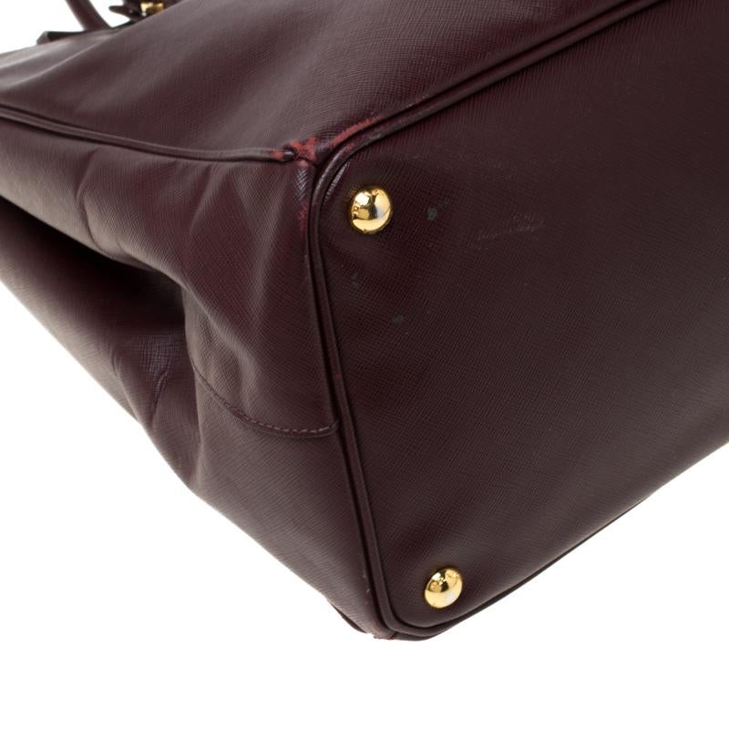 Prada Burgundy Saffiano Leather Executive Double Zip Tote 6