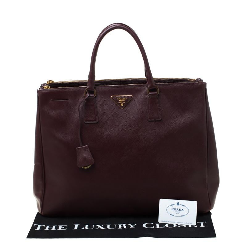 Prada Burgundy Saffiano Leather Executive Double Zip Tote 7