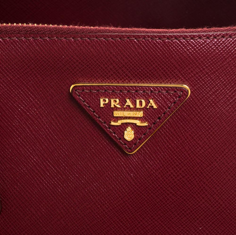 Prada Burgundy Saffiano Leather Executive Double Zip Tote 1