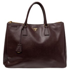 Prada Burgundy Saffiano Leather Executive Double Zip Tote